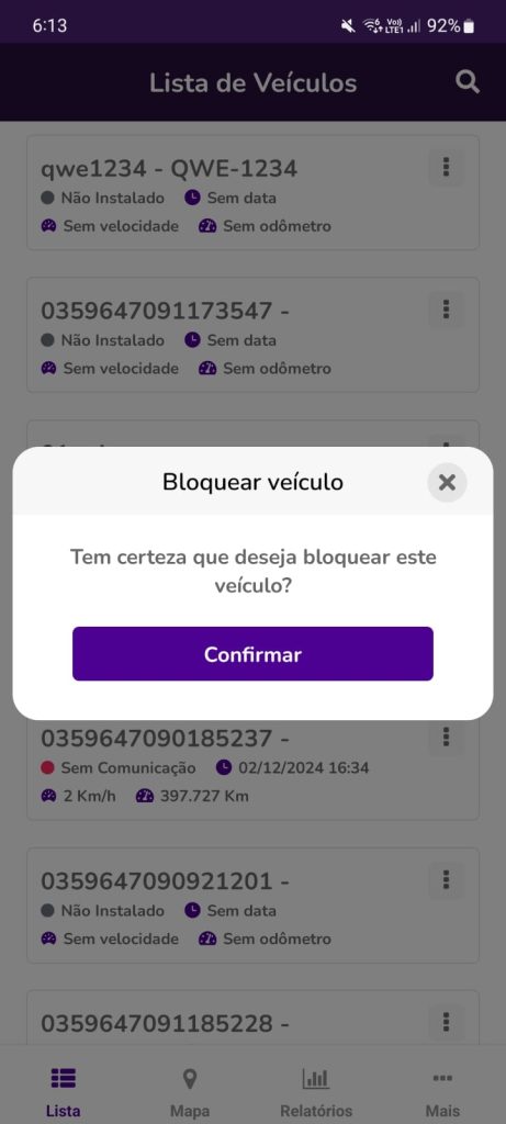 sistema de bloqueio veicular do Contele Fleet Driver